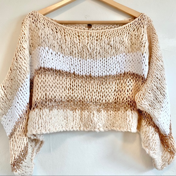 Free People Cropped Knit Sparkle Oversized Sweater - Picture 2 of 14